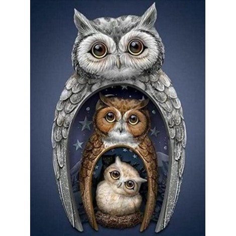 Owls Family | 5D Diamond Painting | Round Diamond
