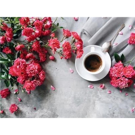 Flowers & Coffee | 5D Diamond Painting | Square Diamond