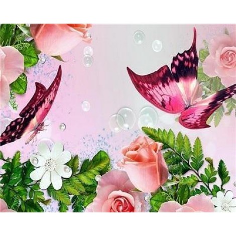 Flowers & Butterflies | 5D Diamond Painting | Square Diamond