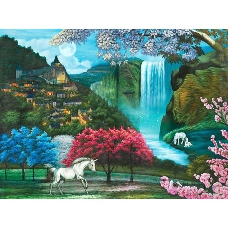 Waterfall | Horses | 5D Diamond Painting | Square Diamond
