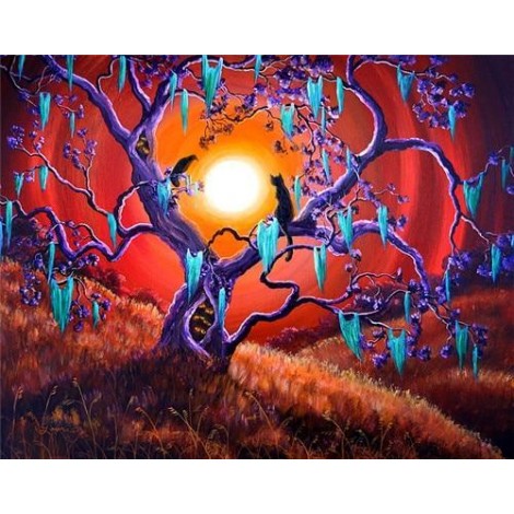 Cats in the moonlight | 5D Diamond Painting | Round Diamond
