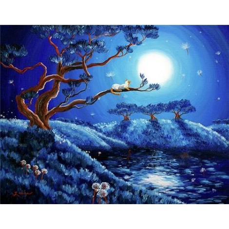 Cats in the moonlight | 5D Diamond Painting | Round Diamond