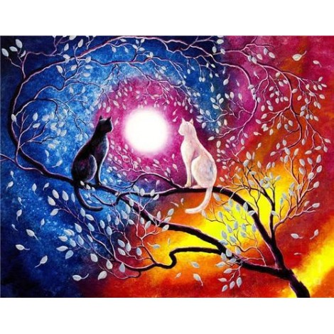 Cats in the moonlight | 5D Diamond Painting | Round Diamond