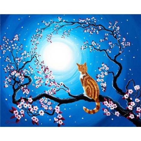 Cats in the moonlight | 5D Diamond Painting | Round Diamond