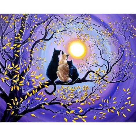 Cats in the moonlight | 5D Diamond Painting | Round Diamond