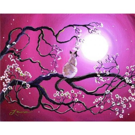 Cats in the moonlight | 5D Diamond Painting | Round Diamond