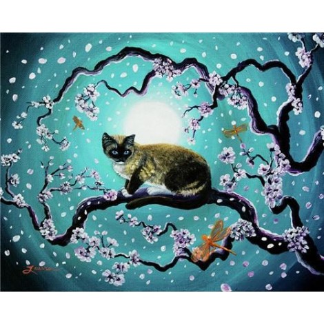 Cats in the moonlight | 5D Diamond Painting | Round Diamond