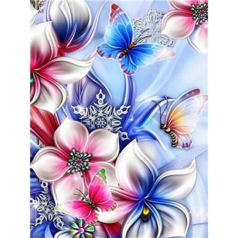 Butterflies & Flowers | 5D Diamond Painting | Round Diamond