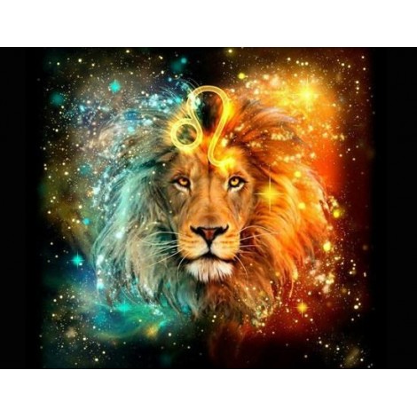 Lion Colors Blue Orange Diamond Painting Kit