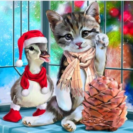 Christmas Cat And Duck Diamond Painting Kit